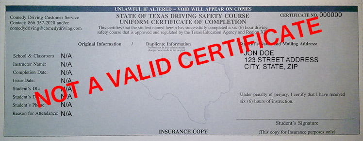 Defensive Driving Certificate Comedy Driving texas-state-approved-comedy-defensive-driving-online