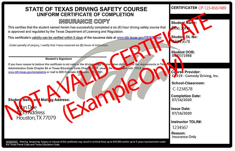 Defensive Driving Houston Texas Same Day Certificate